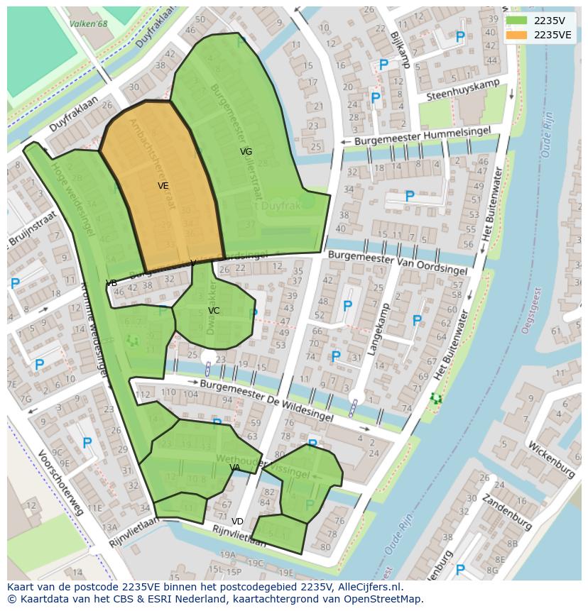 Afbeelding van het postcodegebied 2235 VE op de kaart.