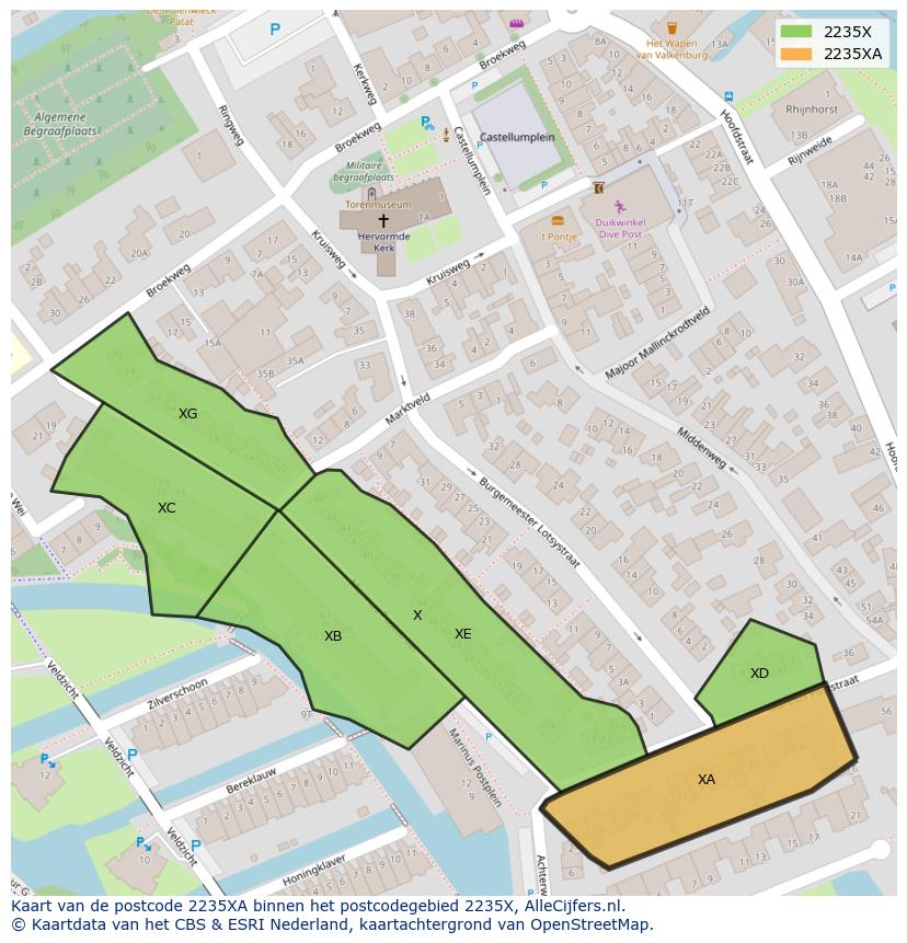 Afbeelding van het postcodegebied 2235 XA op de kaart.
