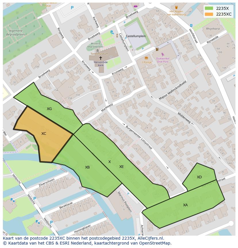 Afbeelding van het postcodegebied 2235 XC op de kaart.