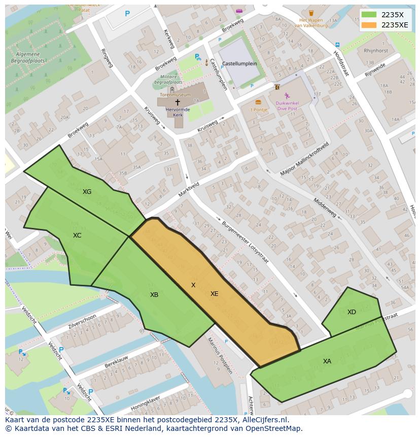 Afbeelding van het postcodegebied 2235 XE op de kaart.