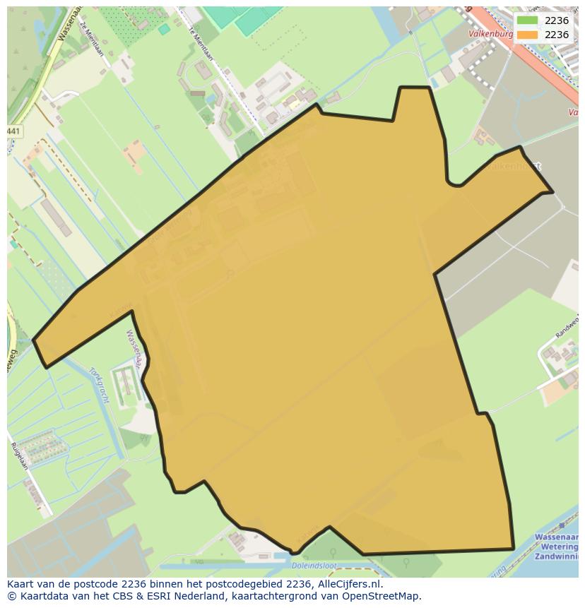 Afbeelding van het postcodegebied 2236 op de kaart.