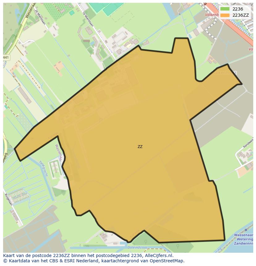 Afbeelding van het postcodegebied 2236 ZZ op de kaart.
