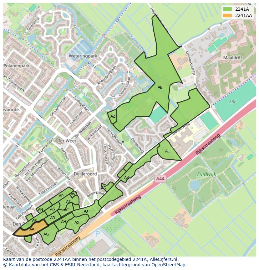 Afbeelding van het postcodegebied 2241 AA op de kaart.