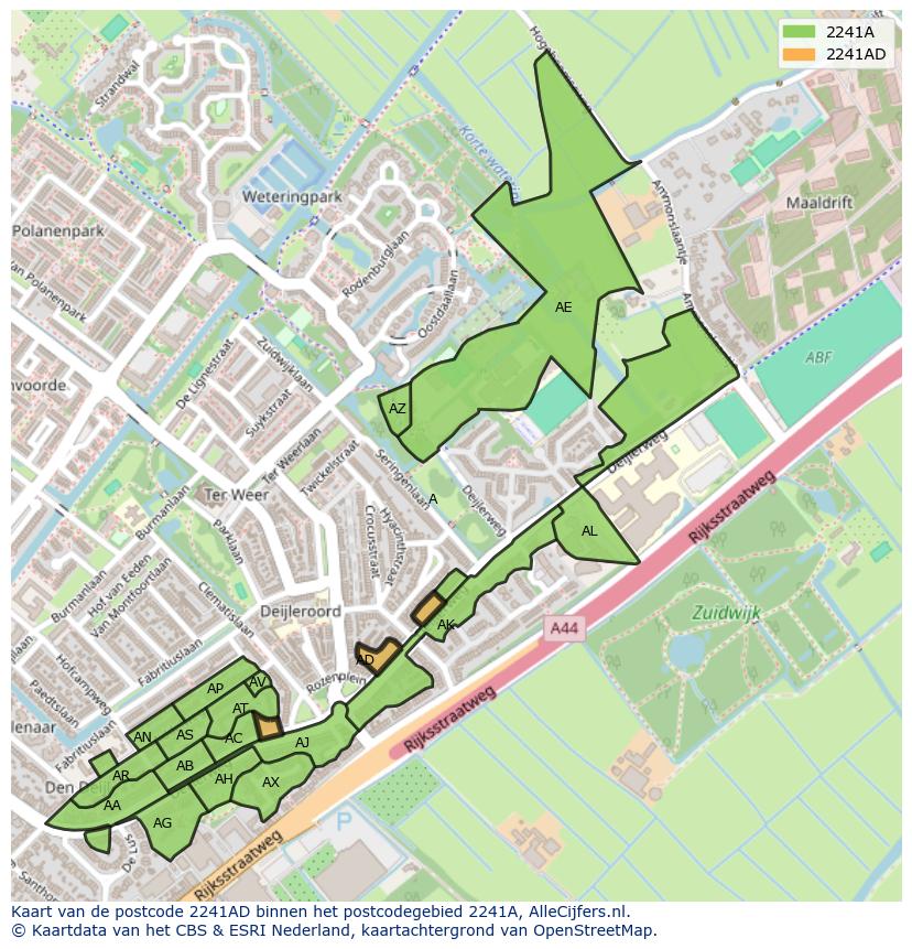 Afbeelding van het postcodegebied 2241 AD op de kaart.