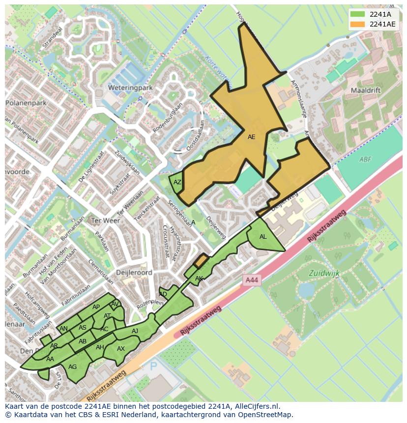 Afbeelding van het postcodegebied 2241 AE op de kaart.
