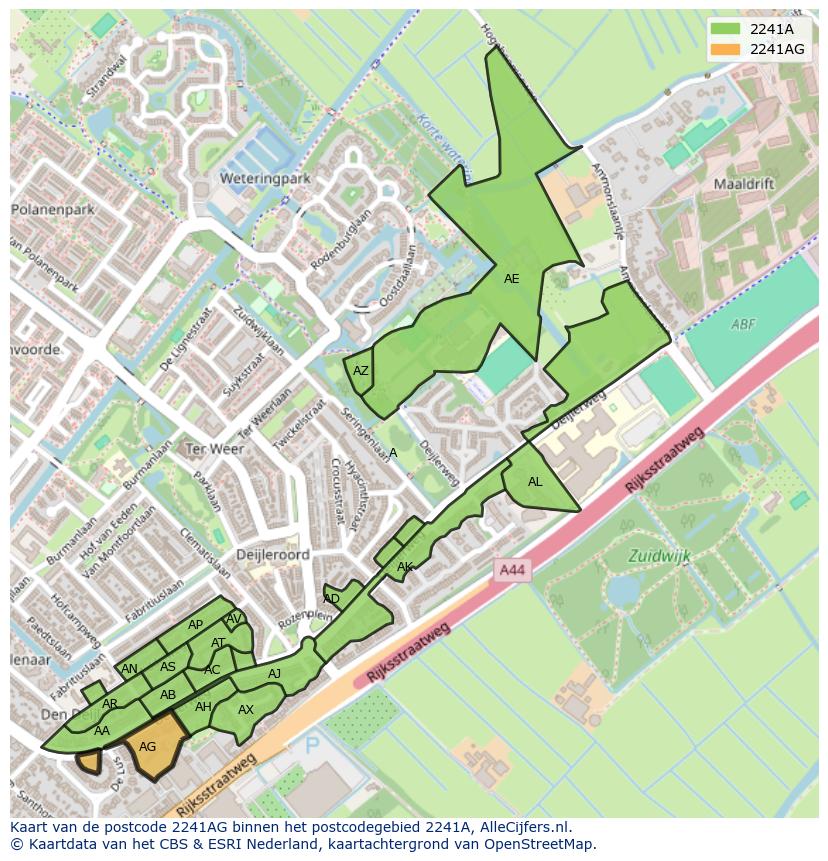 Afbeelding van het postcodegebied 2241 AG op de kaart.
