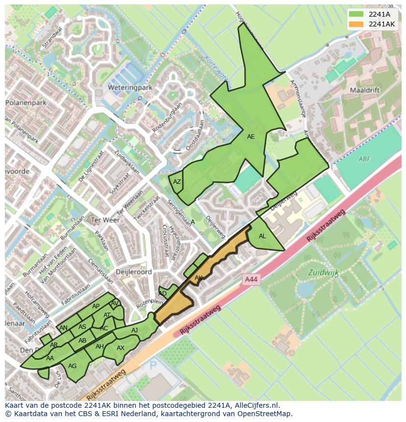 Afbeelding van het postcodegebied 2241 AK op de kaart.