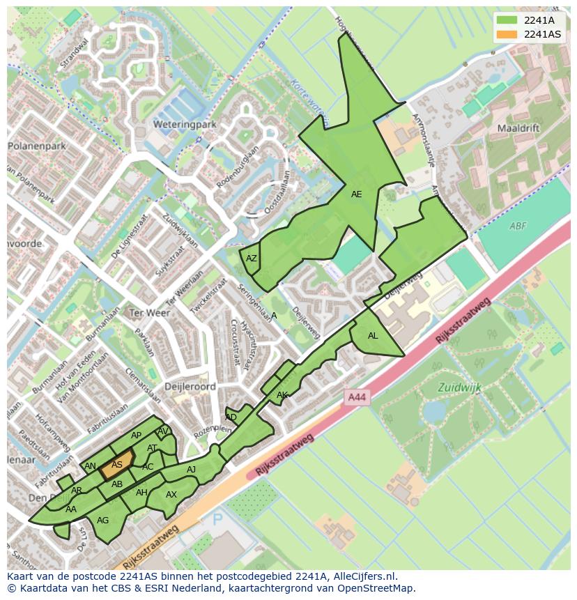Afbeelding van het postcodegebied 2241 AS op de kaart.