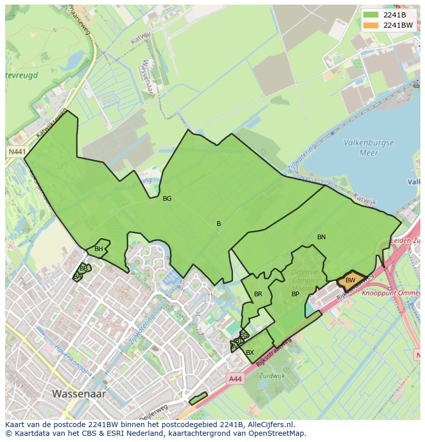 Afbeelding van het postcodegebied 2241 BW op de kaart.
