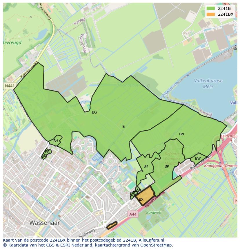 Afbeelding van het postcodegebied 2241 BX op de kaart.