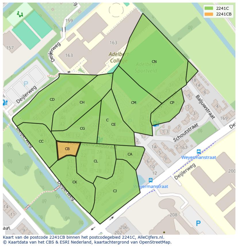 Afbeelding van het postcodegebied 2241 CB op de kaart.