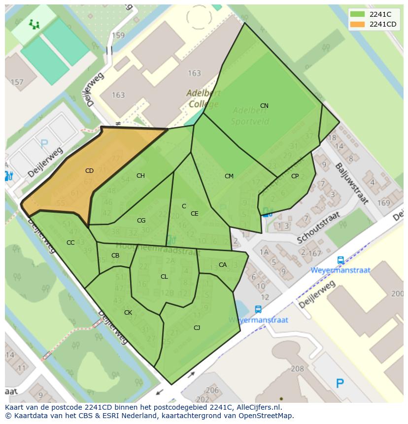 Afbeelding van het postcodegebied 2241 CD op de kaart.