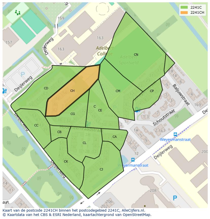 Afbeelding van het postcodegebied 2241 CH op de kaart.