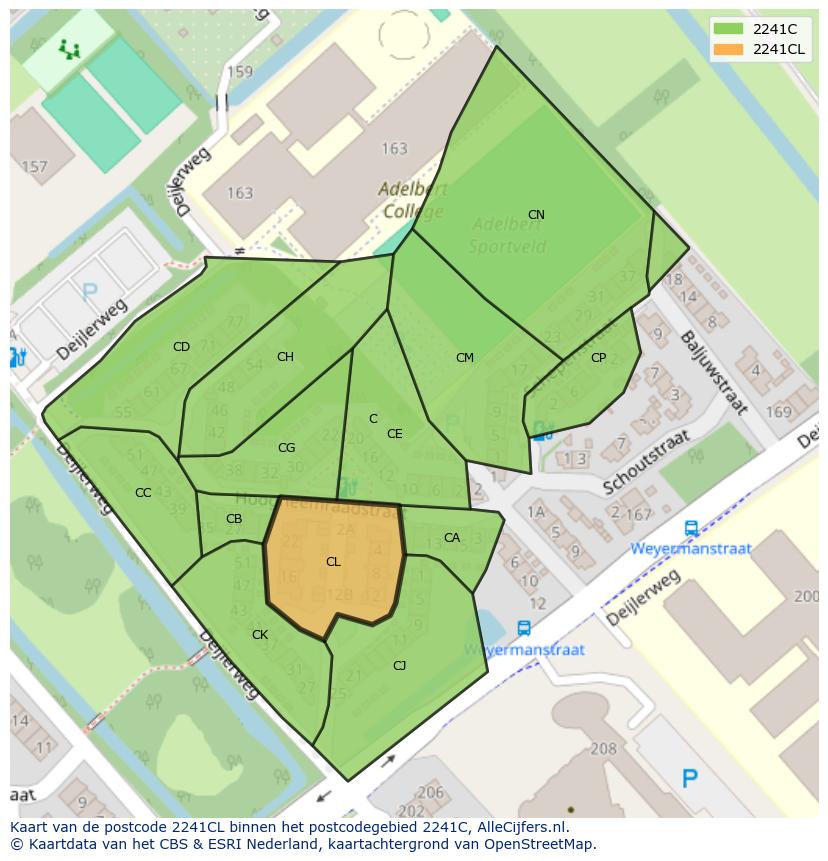 Afbeelding van het postcodegebied 2241 CL op de kaart.