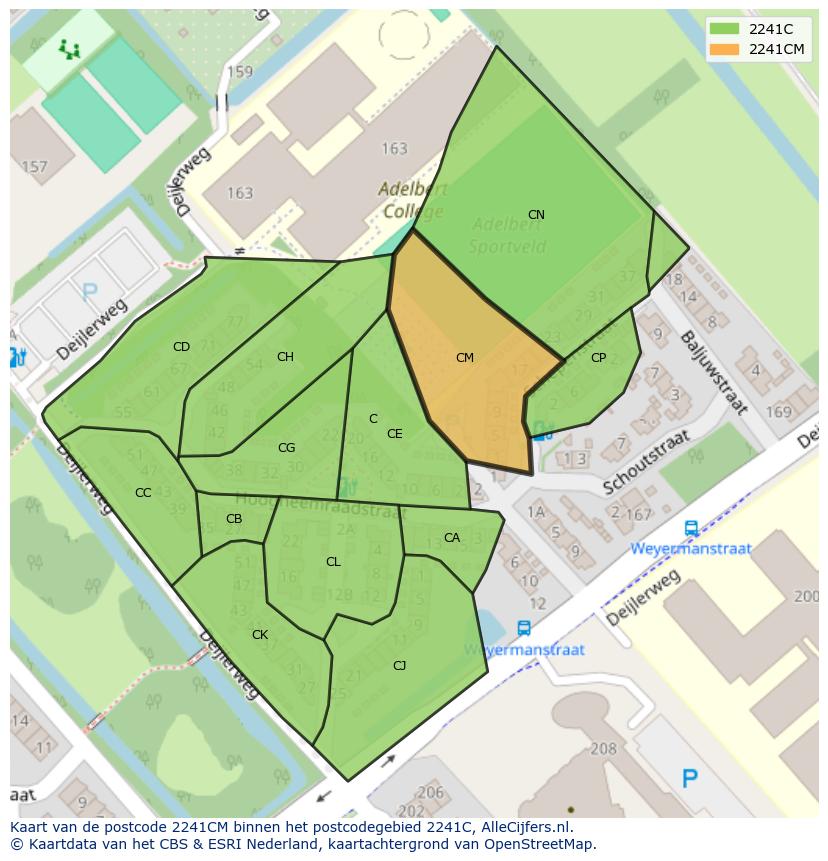 Afbeelding van het postcodegebied 2241 CM op de kaart.