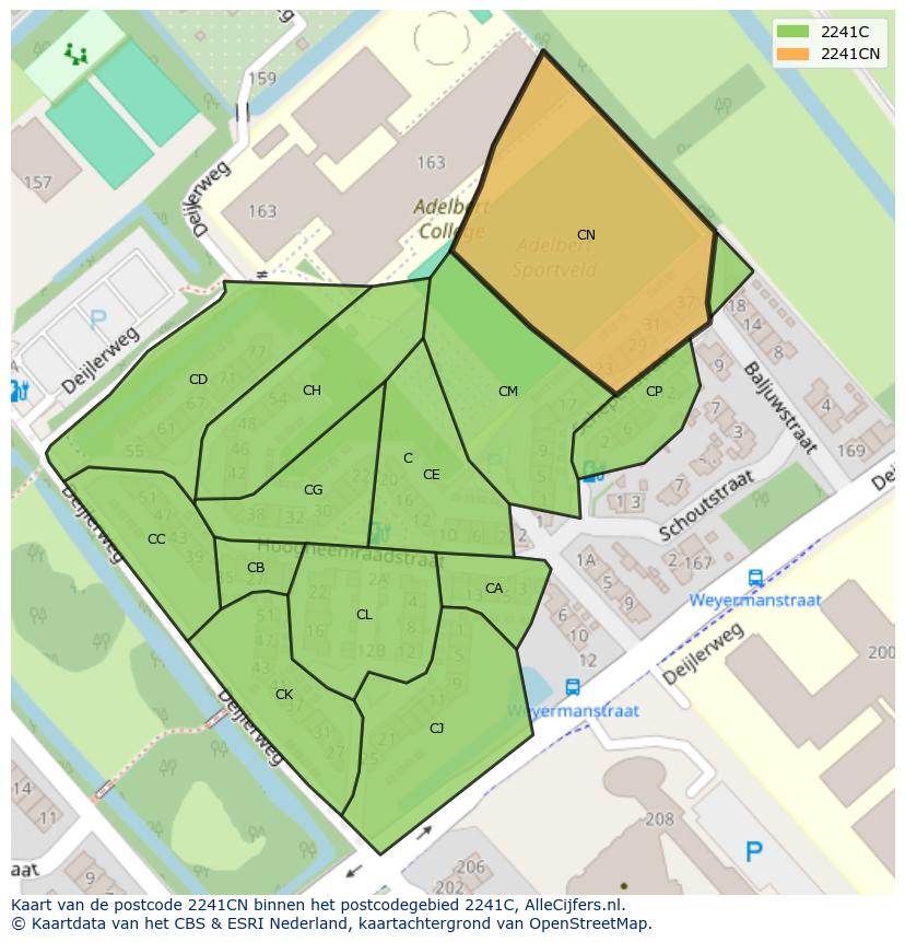 Afbeelding van het postcodegebied 2241 CN op de kaart.