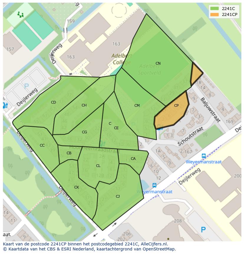 Afbeelding van het postcodegebied 2241 CP op de kaart.