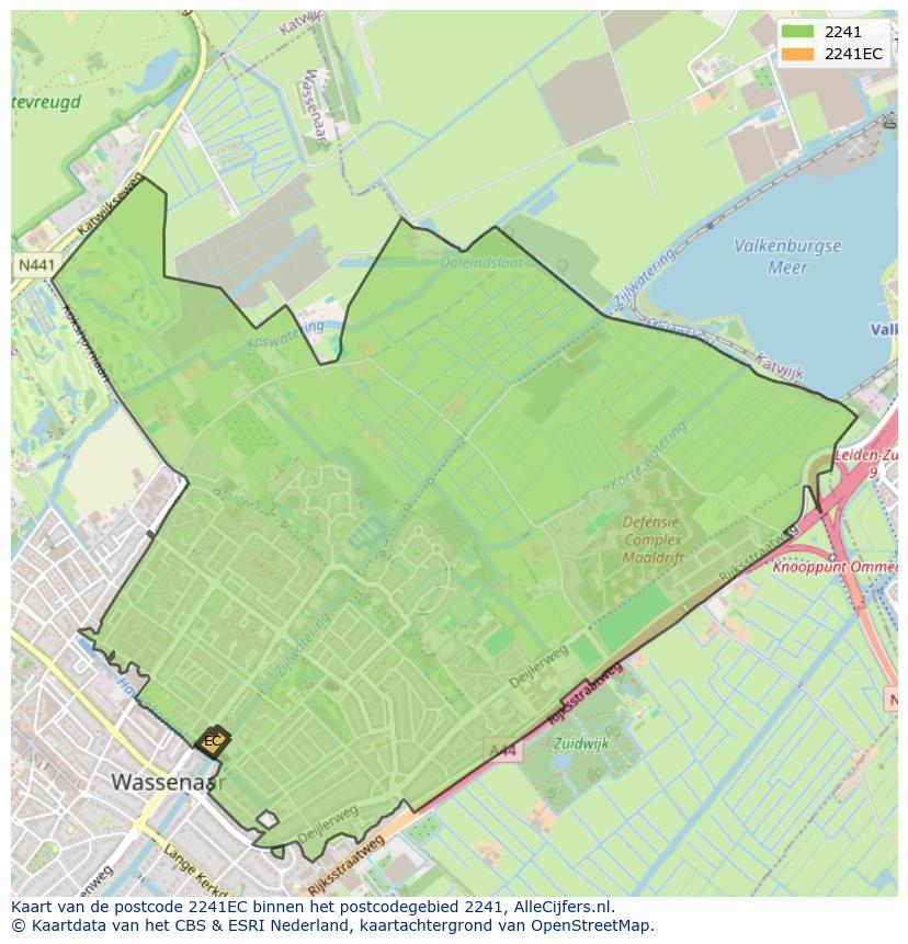 Afbeelding van het postcodegebied 2241 EC op de kaart.