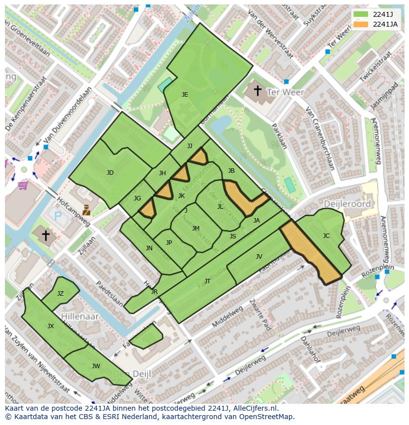 Afbeelding van het postcodegebied 2241 JA op de kaart.