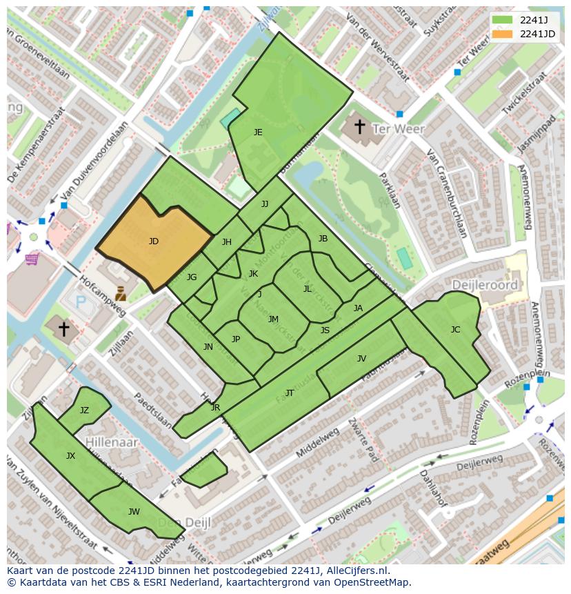 Afbeelding van het postcodegebied 2241 JD op de kaart.
