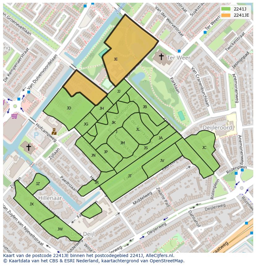 Afbeelding van het postcodegebied 2241 JE op de kaart.