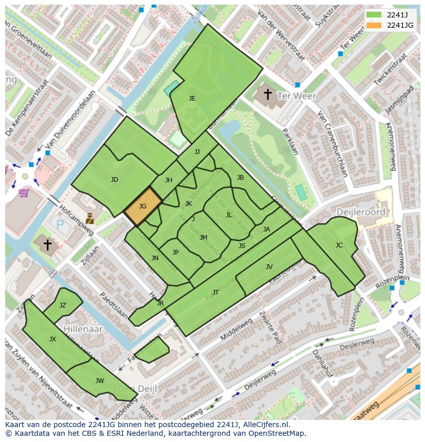 Afbeelding van het postcodegebied 2241 JG op de kaart.