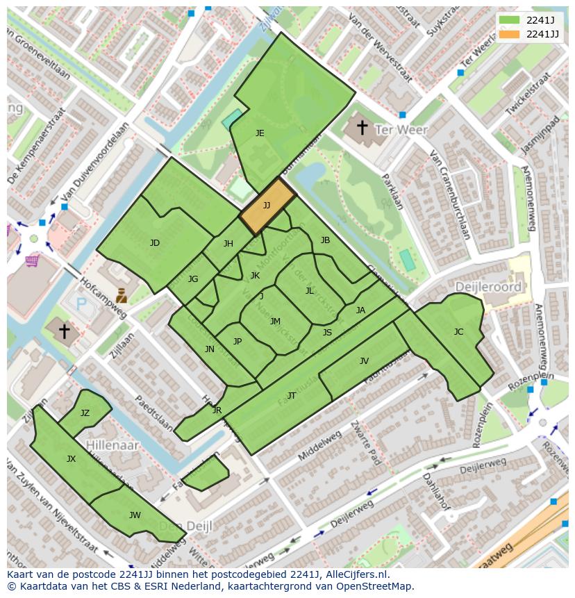 Afbeelding van het postcodegebied 2241 JJ op de kaart.