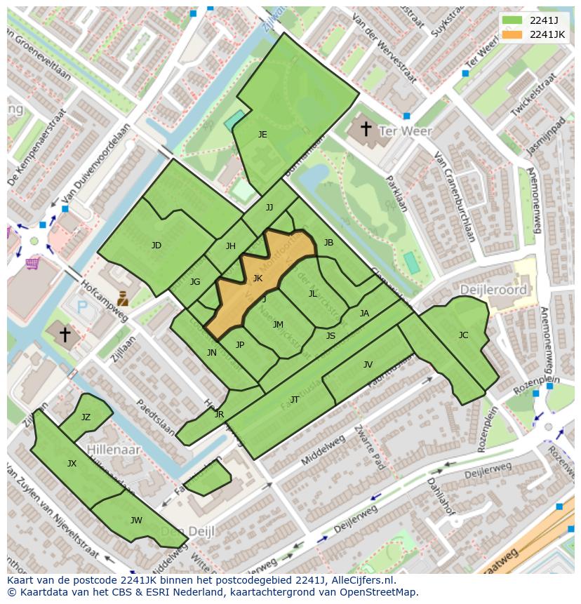 Afbeelding van het postcodegebied 2241 JK op de kaart.