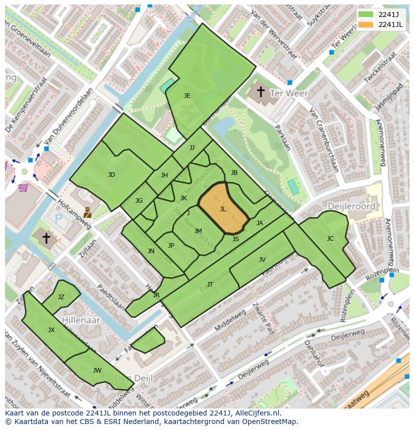 Afbeelding van het postcodegebied 2241 JL op de kaart.