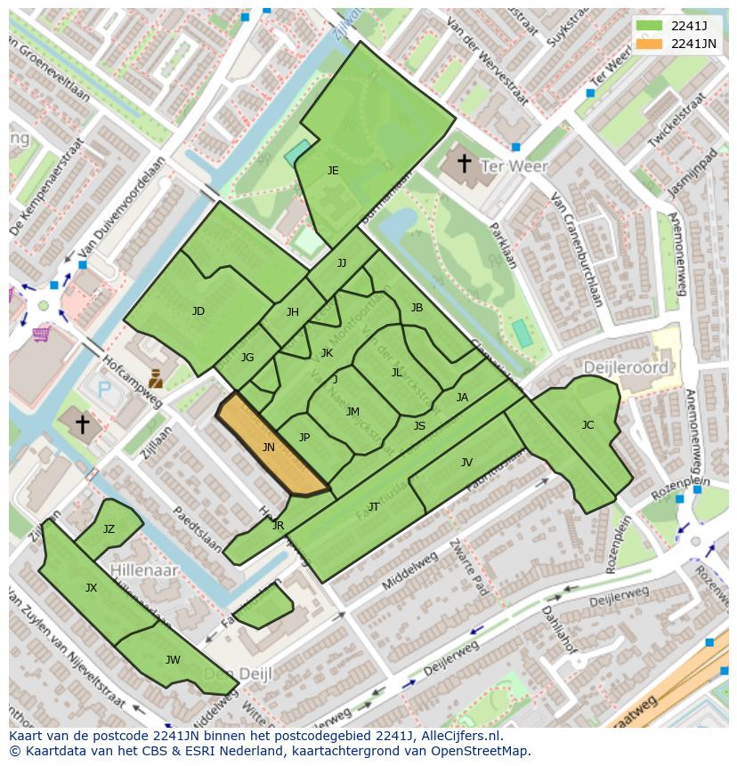 Afbeelding van het postcodegebied 2241 JN op de kaart.
