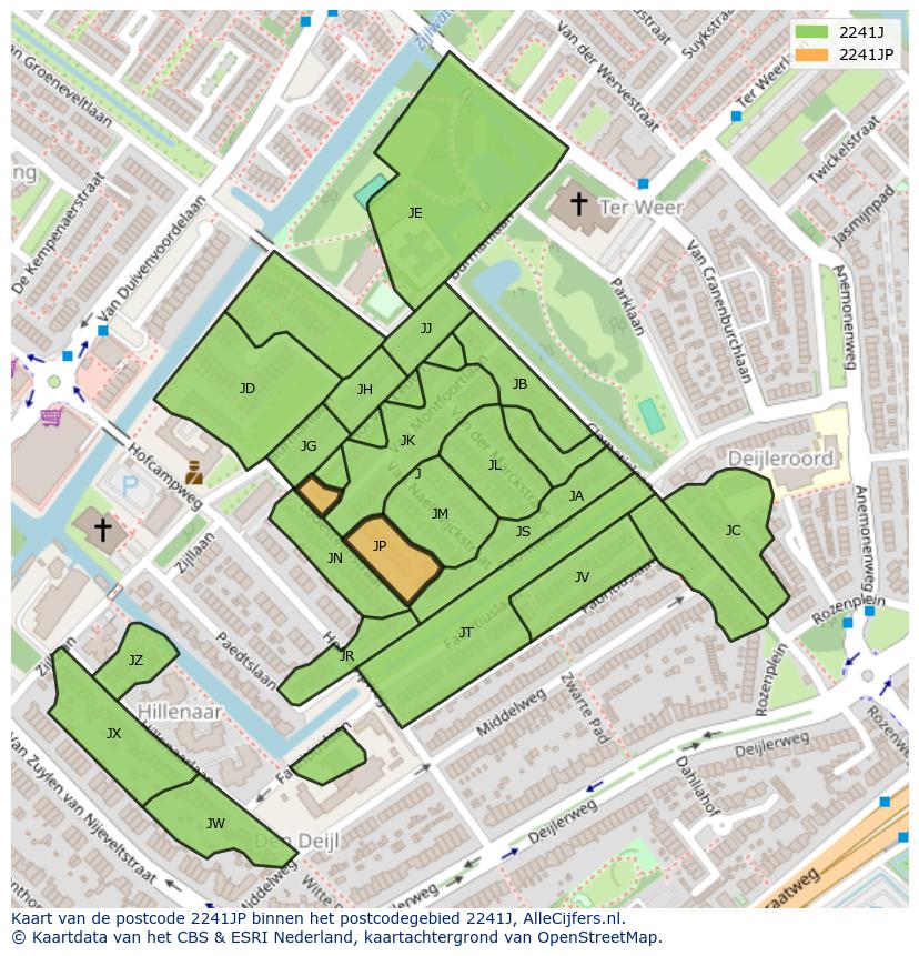 Afbeelding van het postcodegebied 2241 JP op de kaart.