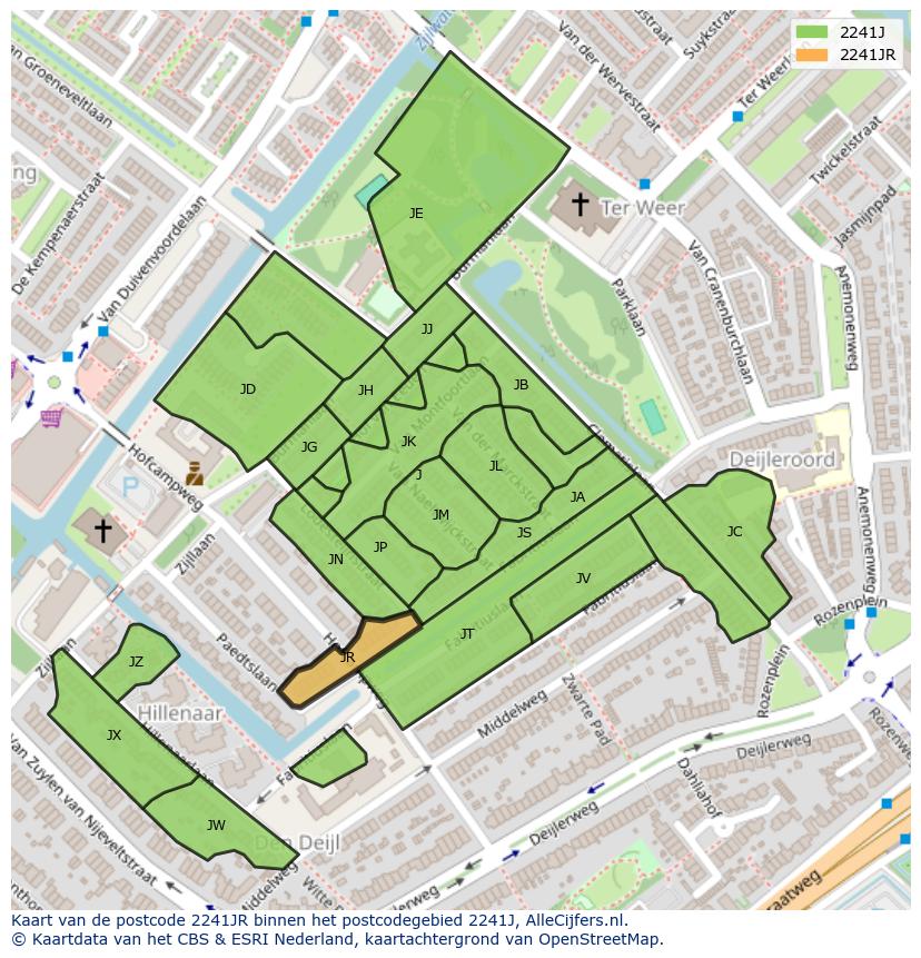 Afbeelding van het postcodegebied 2241 JR op de kaart.