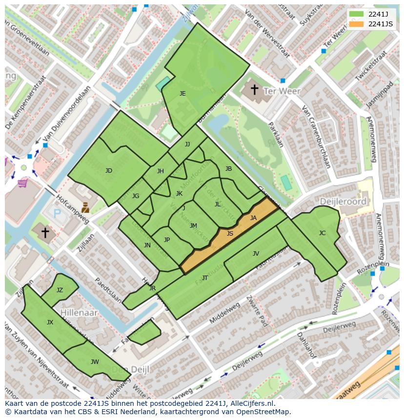 Afbeelding van het postcodegebied 2241 JS op de kaart.