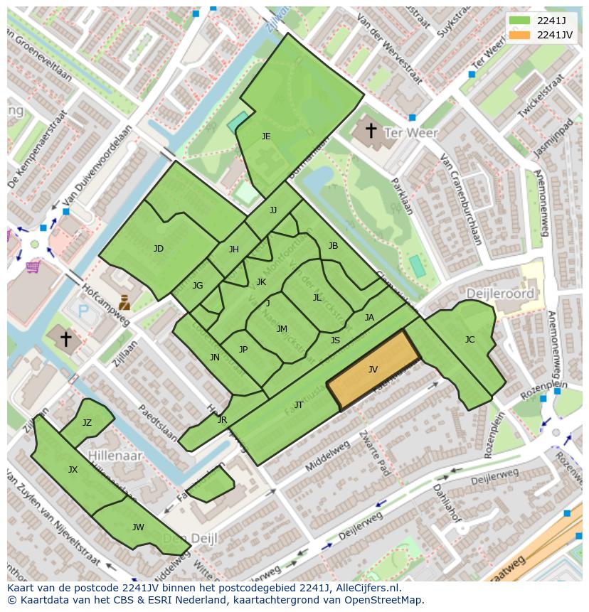 Afbeelding van het postcodegebied 2241 JV op de kaart.