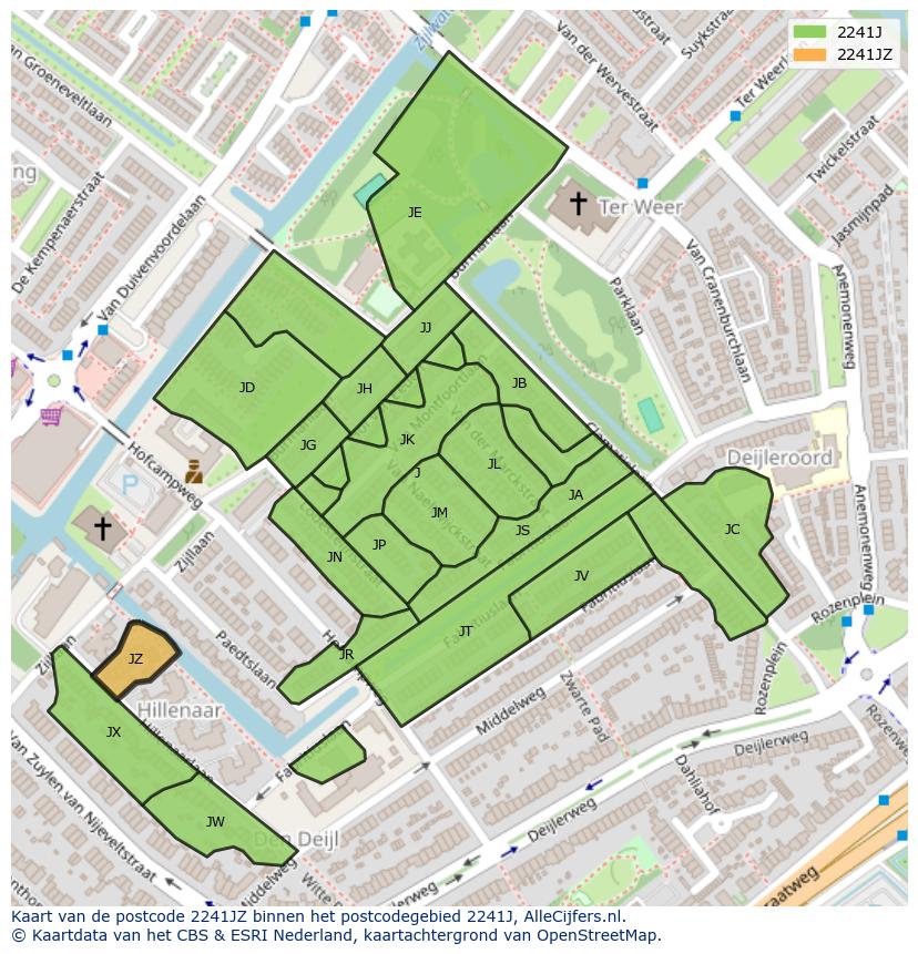 Afbeelding van het postcodegebied 2241 JZ op de kaart.