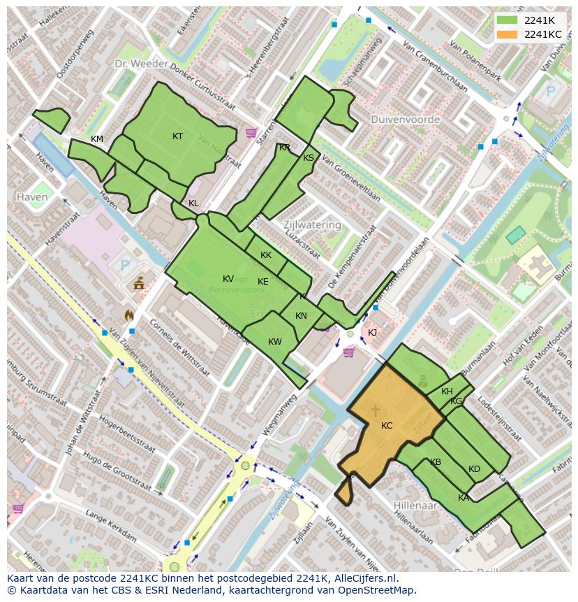 Afbeelding van het postcodegebied 2241 KC op de kaart.