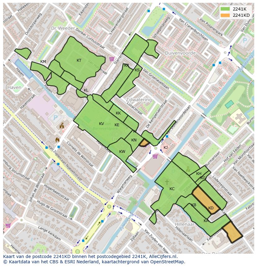 Afbeelding van het postcodegebied 2241 KD op de kaart.