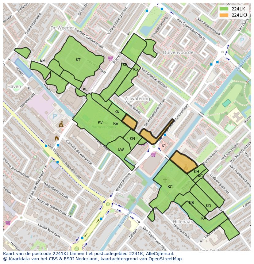 Afbeelding van het postcodegebied 2241 KJ op de kaart.