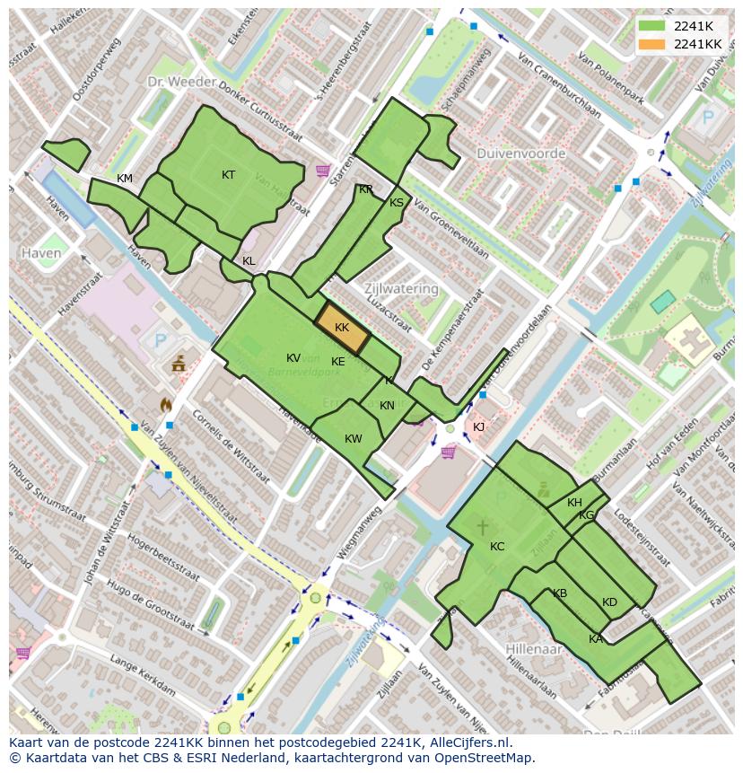 Afbeelding van het postcodegebied 2241 KK op de kaart.
