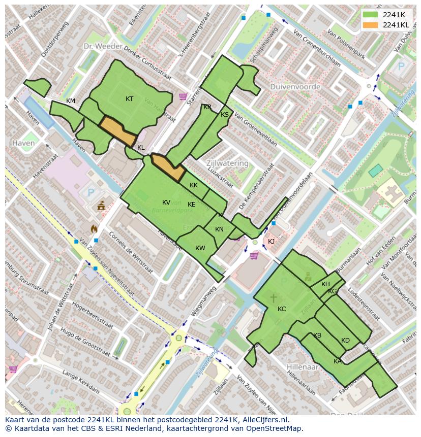 Afbeelding van het postcodegebied 2241 KL op de kaart.