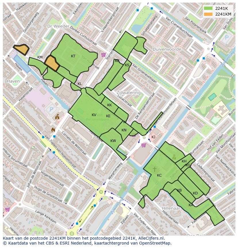 Afbeelding van het postcodegebied 2241 KM op de kaart.