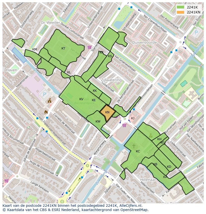 Afbeelding van het postcodegebied 2241 KN op de kaart.