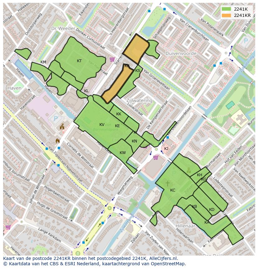 Afbeelding van het postcodegebied 2241 KR op de kaart.