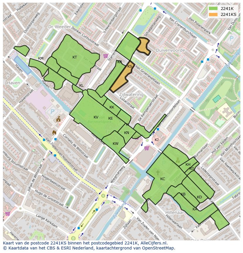 Afbeelding van het postcodegebied 2241 KS op de kaart.