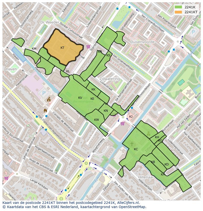 Afbeelding van het postcodegebied 2241 KT op de kaart.