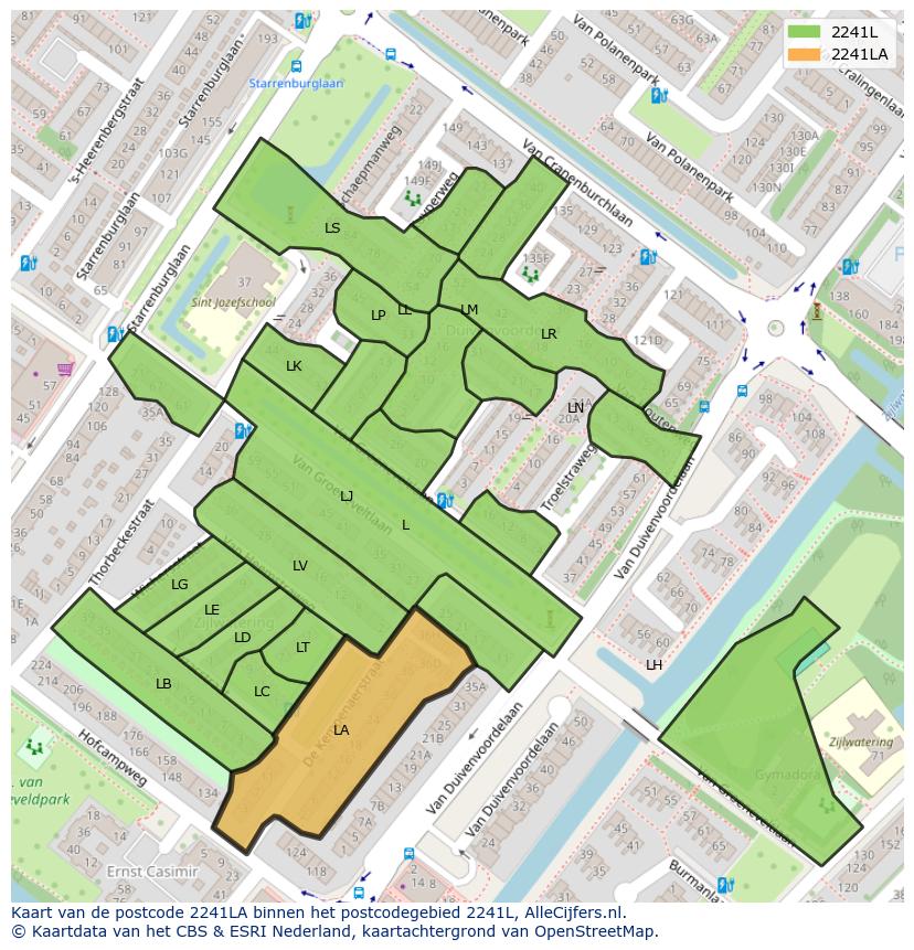 Afbeelding van het postcodegebied 2241 LA op de kaart.