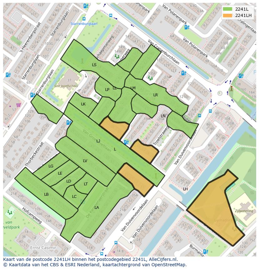 Afbeelding van het postcodegebied 2241 LH op de kaart.