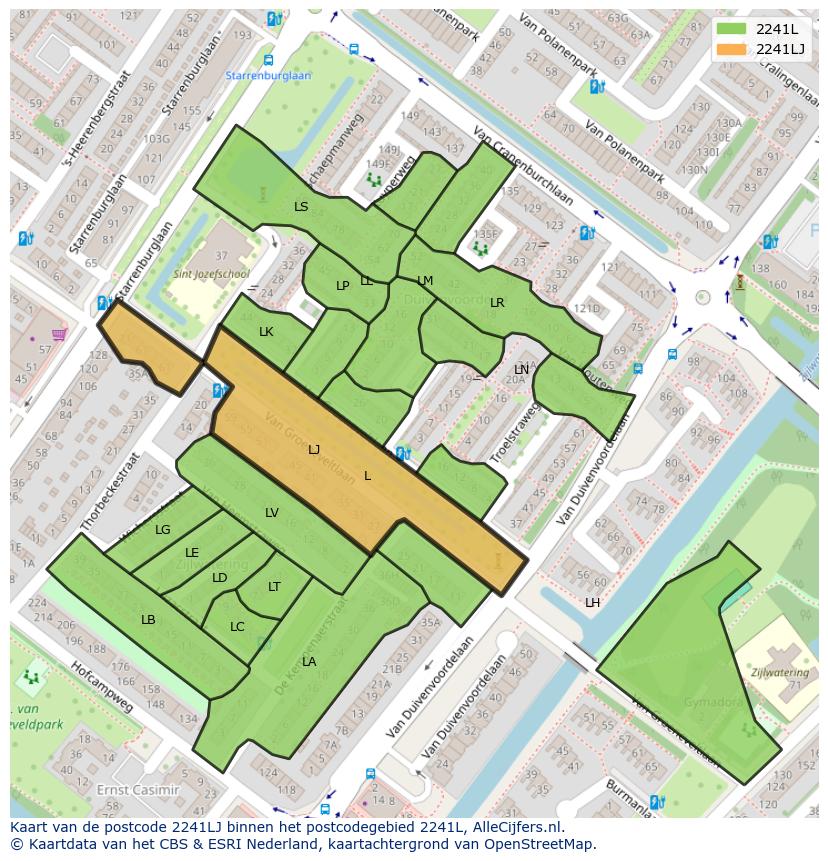 Afbeelding van het postcodegebied 2241 LJ op de kaart.