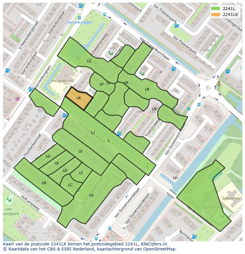 Afbeelding van het postcodegebied 2241 LK op de kaart.