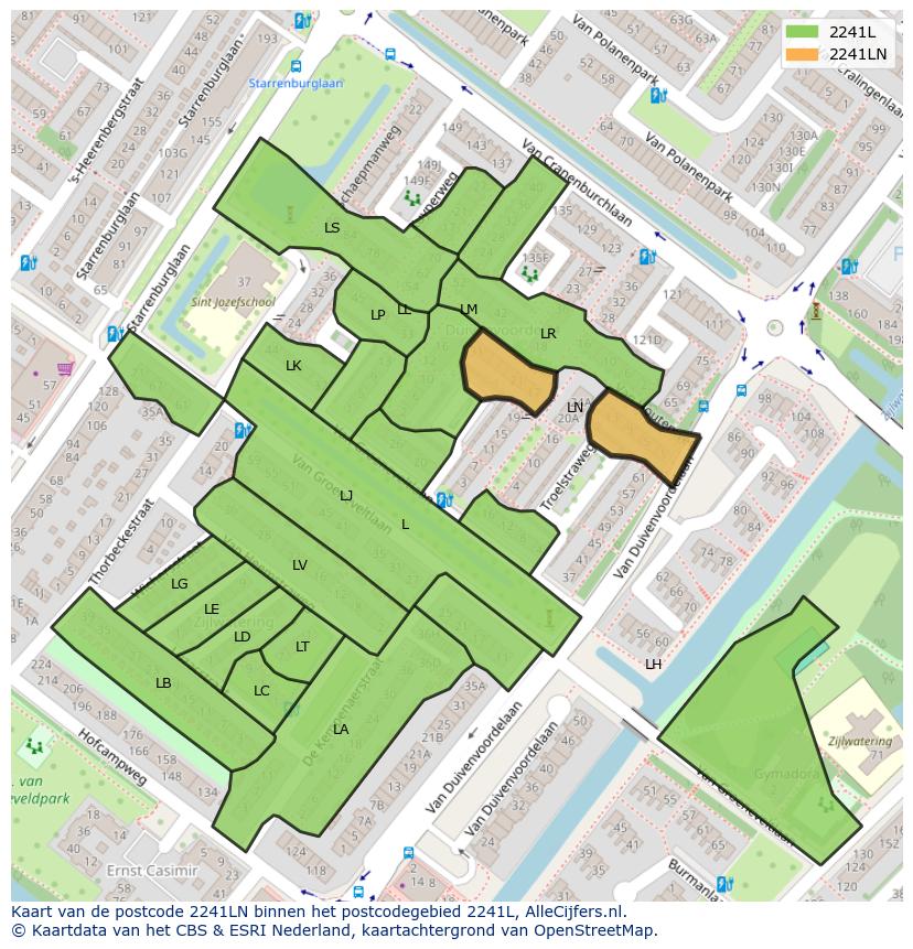 Afbeelding van het postcodegebied 2241 LN op de kaart.